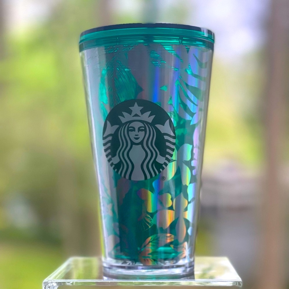 🌈SALE‼️NEW✨Starbucks 2022 Summer Teal Dreamscape 🌴Holographic Grande Tumbler🌈